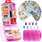 14 Grids Travel Pill Organizer Box with 415-Pcs Medicine Name Labels - Pocket Daily Pharmacy Case Container Kit - Travel Medication Holder Dispenser