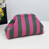 Striped Knit Makeup Bag for Women – Large Capacity Clip-Top Cosmetic Pouch & Travel Toiletry Organizer