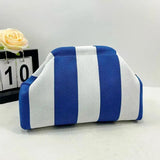 Striped Knit Makeup Bag for Women – Large Capacity Clip-Top Cosmetic Pouch & Travel Toiletry Organizer