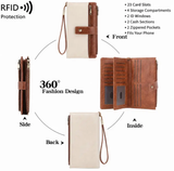 Women's Retro Casual Minimalist Solid Color RFID Blocking Synthetic PU Leather Wallet - Slim Bifold/Trifold Clutch Wristlet with Zipper Pocket, Built-In Card Holder, Large Capacity for Daily Carry & Holiday Gifting