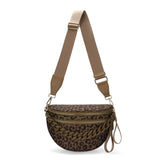 Women's Leopard Print Bum Bag – Lightweight Oxford Cloth Crossbody Bag with Carrying Chain