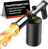 【One-Touch Max Fire】Culinary Propane Cooking Blow Torch Gun with a Safety Lock, Charcoal Lighter, Flame Thrower, Kitchen Food Torch Head for Grill, Sous Vide, Outdoor BBQ (Tank Not Included)