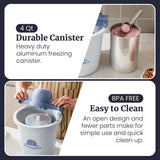 Elite Gourmet 4Qt Electric Ice Cream Maker EIM350 Delicious Homemade Ice Cream, Gelato, Sorbet, Frozen Yogurt, 4Qt Aluminum Freezing Cannister, Durable Plastic Ice Bucket, Powerful 50W, Periwinkle