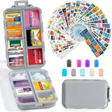 14 Grids Travel Pill Organizer Box with 415-Pcs Medicine Name Labels - Pocket Daily Pharmacy Case Container Kit - Travel Medication Holder Dispenser