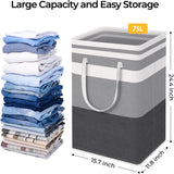 2-Pack 75L Tall Cotton Flax Laundry Hamper with Metal Frame, Waterproof Freestanding Collapsible Basket, Laundry Organization Containers for Dorm Use