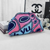 Striped Knit Makeup Bag for Women – Large Capacity Clip-Top Cosmetic Pouch & Travel Toiletry Organizer