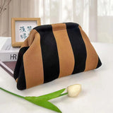 Striped Knit Makeup Bag for Women – Large Capacity Clip-Top Cosmetic Pouch & Travel Toiletry Organizer