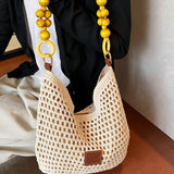 Women's Elegant Crochet Crossbody Shoulder Bag with Wooden Bead Decor, High-Quality Fashion Crossbody Purse, Casual Trendy Bag - image 7