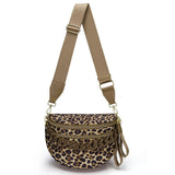 Women's Leopard Print Bum Bag – Lightweight Oxford Cloth Crossbody Bag with Carrying Chain