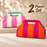 Striped Knit Makeup Bag for Women – Large Capacity Clip-Top Cosmetic Pouch & Travel Toiletry Organizer
