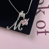 Triple-Layer Initial Necklace with Pink Heart Stone - image 26