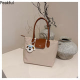 Cute Puppy Charm Nylon Tote Bag – Large Capacity Two-Tone Shoulder Bag