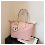 Cute Puppy Charm Nylon Tote Bag – Large Capacity Two-Tone Shoulder Bag