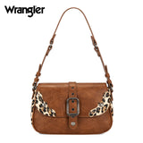 Wrangler Shoulder Bag for Women Leopard Hobo Purse Underarm Handbag with Buckle, Studs & Crossbody Strap