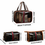 3PCS New Retro Vintage Vanity Bag, Large Capacity Makeup Organizer for Women, Ladies Travle Storage Case, Waterproof Transparent Toiletry Bag, Portable Skincare Storage Case (Brown),back to school,back to school shopping,travel essentials