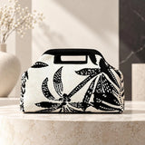 Women's Green Leaf Cosmetic Bag – Knitted Jacquard Makeup Organizer with Cutout Handle