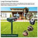 Solar Powered Ultrasonic Animal Repeller Motion Sensor Repellent Device, IPX4 Waterproof, For Repelling Squirrels/Raccoons/Dogs/Cats, Outdoor Use, Green