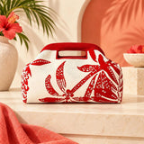 Women's Green Leaf Cosmetic Bag – Knitted Jacquard Makeup Organizer with Cutout Handle