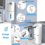 Automatic Soap Dispenser, Bathroom Touchless Sensor Foaming Soap Dispenser,USB Rechargeable Waterproof Wall Mounted Foam Hand Soap Dispenser for Kitchen, Home, White