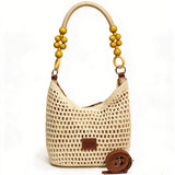Women's Elegant Crochet Crossbody Shoulder Bag with Wooden Bead Decor, High-Quality Fashion Crossbody Purse, Casual Trendy Bag - image 3