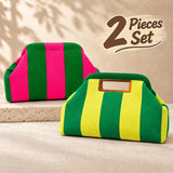 Striped Knit Makeup Bag for Women – Large Capacity Clip-Top Cosmetic Pouch & Travel Toiletry Organizer