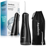 AquaSonic Precision Rechargeable Cordless Water Flosser with Travel Bag and 2 Standard Flossing Tips - Black