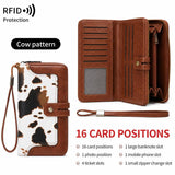 Women's Retro Casual Minimalist Solid Color RFID Blocking Synthetic PU Leather Wallet - Slim Bifold/Trifold Clutch Wristlet with Zipper Pocket, Built-In Card Holder, Large Capacity for Daily Carry & Holiday Gifting