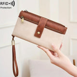 Women's Retro Casual Minimalist Solid Color RFID Blocking Synthetic PU Leather Wallet - Slim Bifold/Trifold Clutch Wristlet with Zipper Pocket, Built-In Card Holder, Large Capacity for Daily Carry & Holiday Gifting