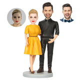 Custom Double Head Doll for Couples | Stylish Yellow Skirt & Suit Bobblehead