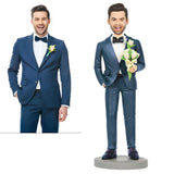 Custom Man in Suit Bobblehead with Flowers | Personalized Gentleman Doll