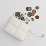 Cute Puffy Quilted Mini Wallet: Coin Purse with ID Window & Keychain