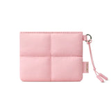 Cute Puffy Quilted Mini Wallet: Coin Purse with ID Window & Keychain