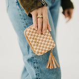 Casual Chic Woven Vegan Leather Wallet: Compact Zip-Around Coin Purse