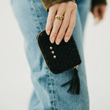 Casual Chic Woven Vegan Leather Wallet: Compact Zip-Around Coin Purse