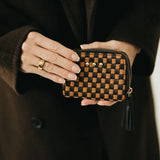 Casual Chic Woven Vegan Leather Wallet: Compact Zip-Around Coin Purse