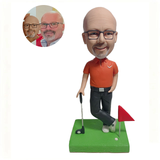 Custom Golf Bobblehead with Club and Flag | Personalized Putting Doll