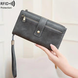 Women's Retro Casual Minimalist Solid Color RFID Blocking Synthetic PU Leather Wallet - Slim Bifold/Trifold Clutch Wristlet with Zipper Pocket, Built-In Card Holder, Large Capacity for Daily Carry & Holiday Gifting