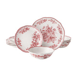 The Pioneer Woman Agatha 12-Piece Stoneware Dinnerware Set, Red