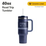 RTIC 40 oz Ceramic Lined Road Trip Tumbler, Leak-Resistant Lid with Straw, Navy