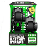 Rhino USA 1in x 10ft Retractable Ratchet Straps, 2 Pack – 403lbs Load Limit, 6lbs Total Weight