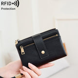 Women's Retro Casual Minimalist Solid Color RFID Blocking Synthetic PU Leather Wallet - Slim Bifold/Trifold Clutch Wristlet with Zipper Pocket, Built-In Card Holder, Large Capacity for Daily Carry & Holiday Gifting