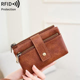 Women's Retro Casual Minimalist Solid Color RFID Blocking Synthetic PU Leather Wallet - Slim Bifold/Trifold Clutch Wristlet with Zipper Pocket, Built-In Card Holder, Large Capacity for Daily Carry & Holiday Gifting