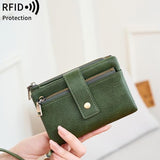 Women's Retro Casual Minimalist Solid Color RFID Blocking Synthetic PU Leather Wallet - Slim Bifold/Trifold Clutch Wristlet with Zipper Pocket, Built-In Card Holder, Large Capacity for Daily Carry & Holiday Gifting