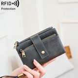 Women's Retro Casual Minimalist Solid Color RFID Blocking Synthetic PU Leather Wallet - Slim Bifold/Trifold Clutch Wristlet with Zipper Pocket, Built-In Card Holder, Large Capacity for Daily Carry & Holiday Gifting