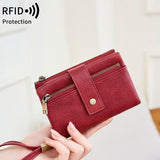 Women's Retro Casual Minimalist Solid Color RFID Blocking Synthetic PU Leather Wallet - Slim Bifold/Trifold Clutch Wristlet with Zipper Pocket, Built-In Card Holder, Large Capacity for Daily Carry & Holiday Gifting