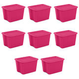 Sterilite Large Storage Bin, 18 Gallon Plastic Storage Container with Snap-On Lid, Pink, 8 Count