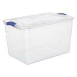 Sterilite Large Storage Bin, 66 Quart Clear Plastic Storage Container with Latch Lid, Light Blue, 6 Count