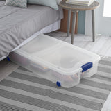 (2 pack) Sterilite Large Storage Bin, 66 Quart Clear Underbed Storage Container with Latch Lid and Wheels, Blue