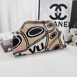 Striped Knit Makeup Bag for Women – Large Capacity Clip-Top Cosmetic Pouch & Travel Toiletry Organizer