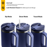 RTIC 40 oz Ceramic Lined Road Trip Tumbler, Leak-Resistant Lid with Straw, Navy